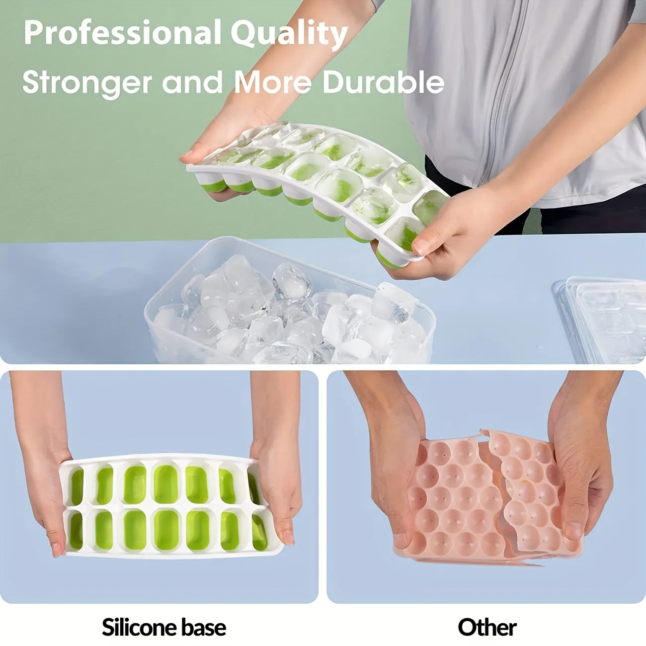 4 Pack Ice Cube Tray With Lid And Bin Silicone Plastic Ice Cube Trays For  Freezer