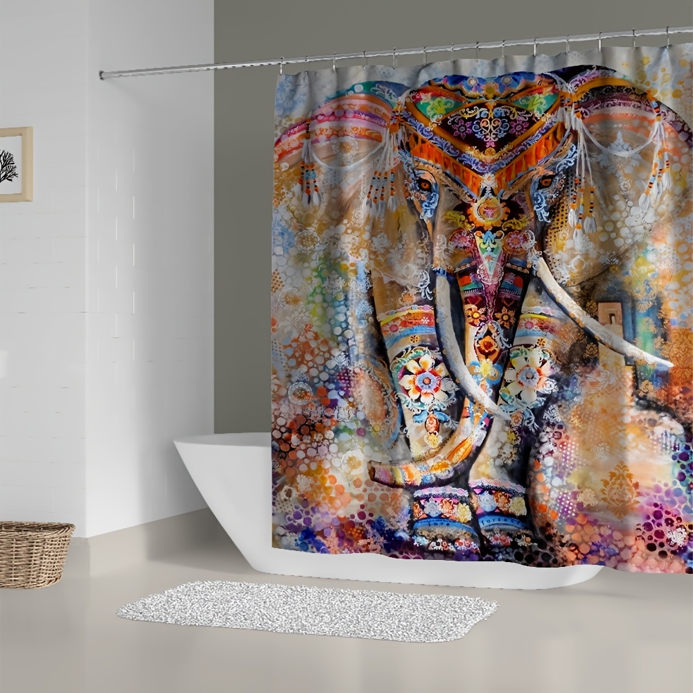 Colorful Elephant Decoration Shower Curtain Set Waterproof - Temu