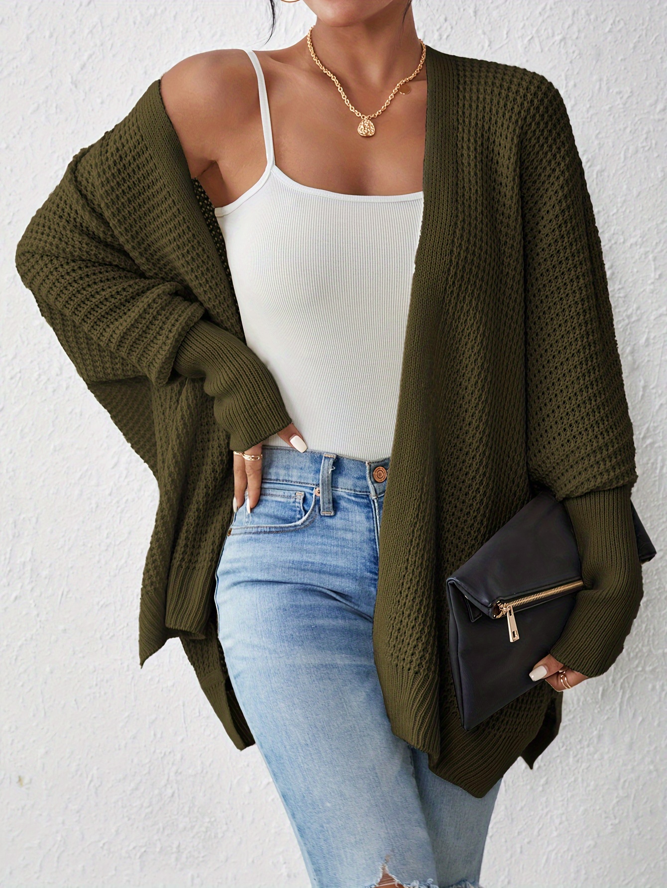 Long olive clearance green cardigan sweater