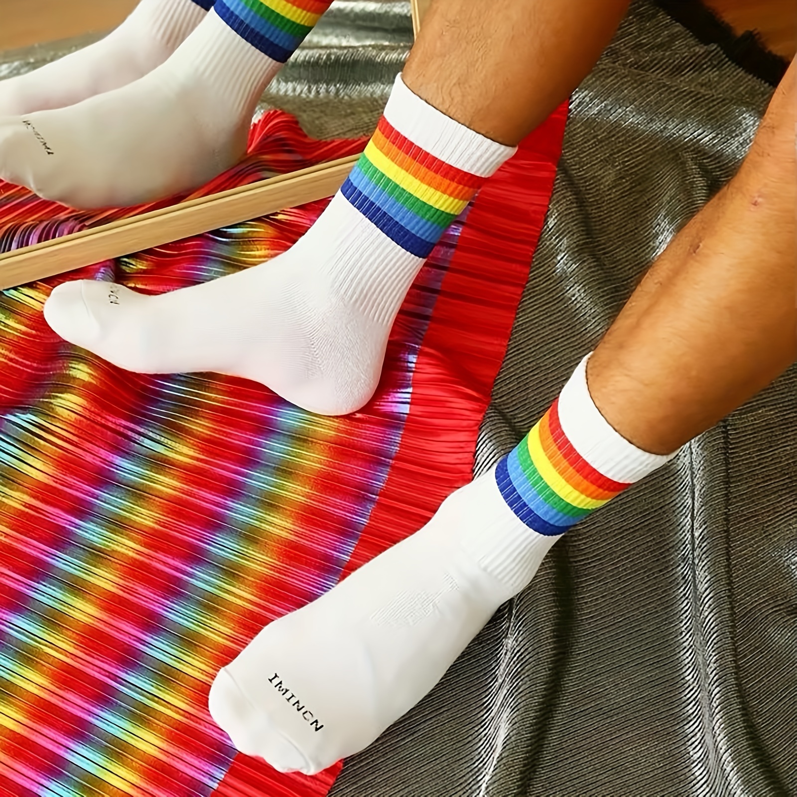 Striped White Crew Sports Socks – Queer In The World: The Shop