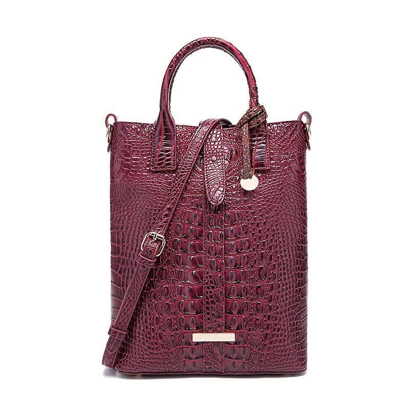 Crocodile Embossed Shoulder Bag Large Capacity Handbag Portable Square Purse