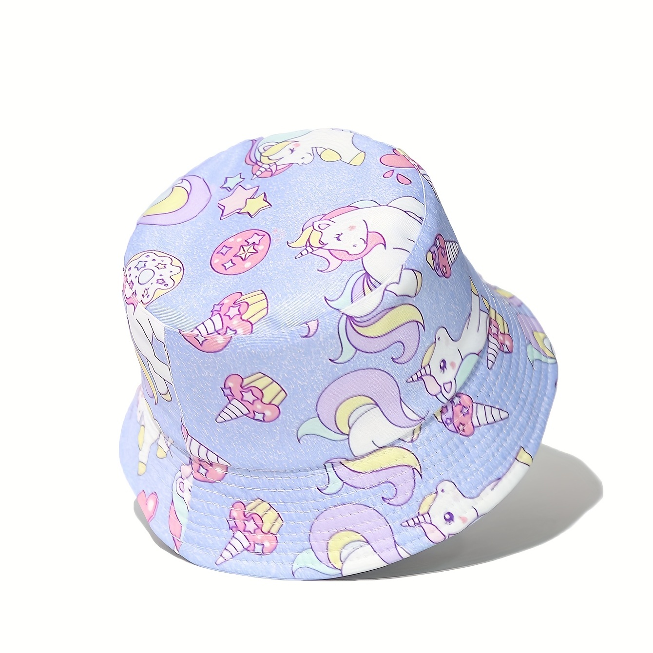 1pc Toddler Girls Rainbow & Unicorn Print Cute Style Bucket Hat For Outdoor