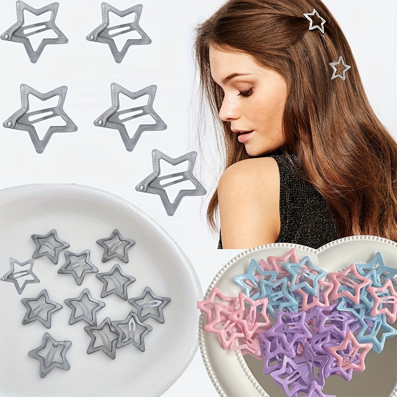  10Pcs Star Hair Clips Y2K Blue Hair Bow Clips for