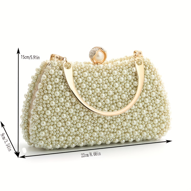 Faux Pearl Decor Evening Bag, Portable Top Handle Evening Bag, Elegant  Dinner Bag