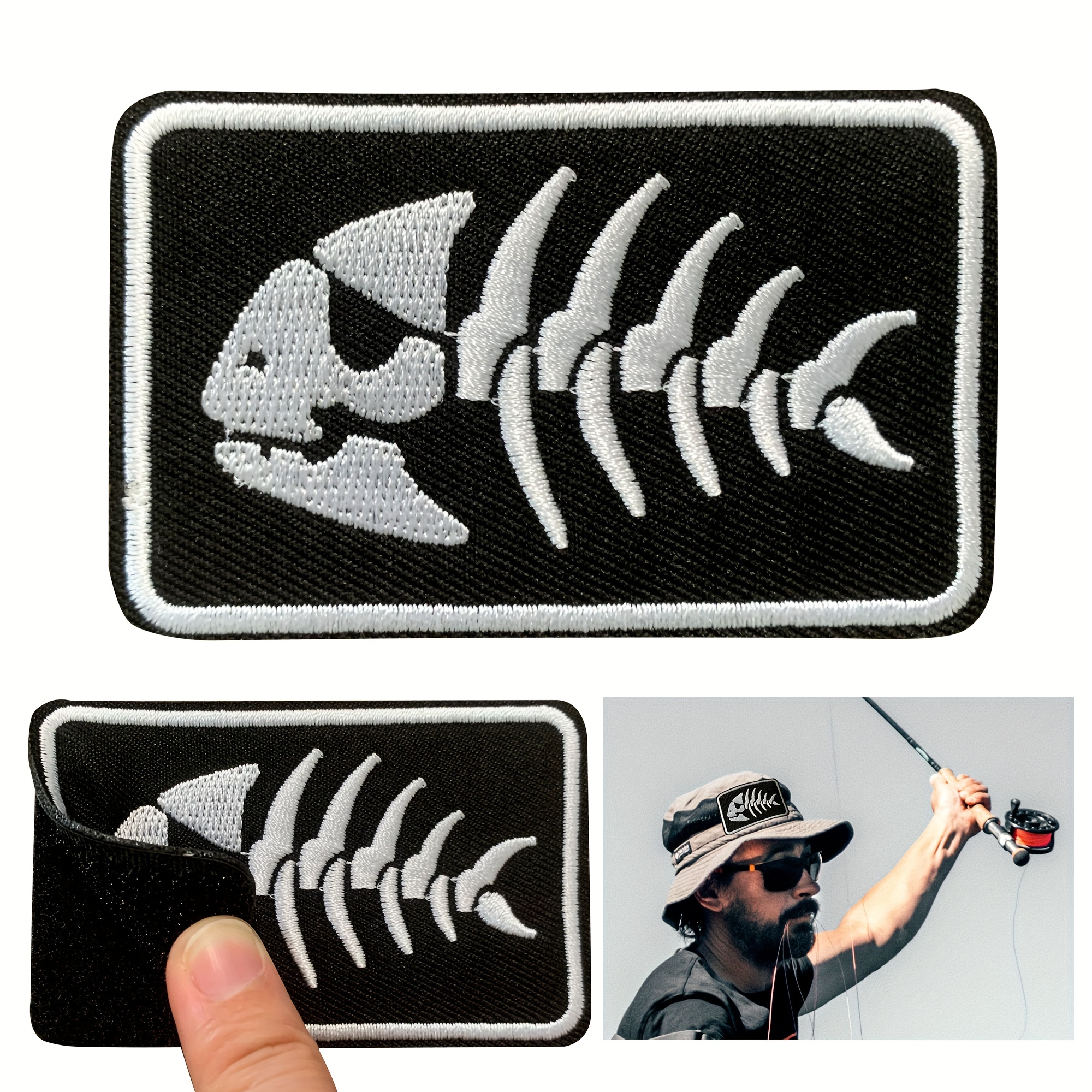 Jcarp Hook Loop Patch Men Fish Bone 3d Embroidered Patch Men - Temu