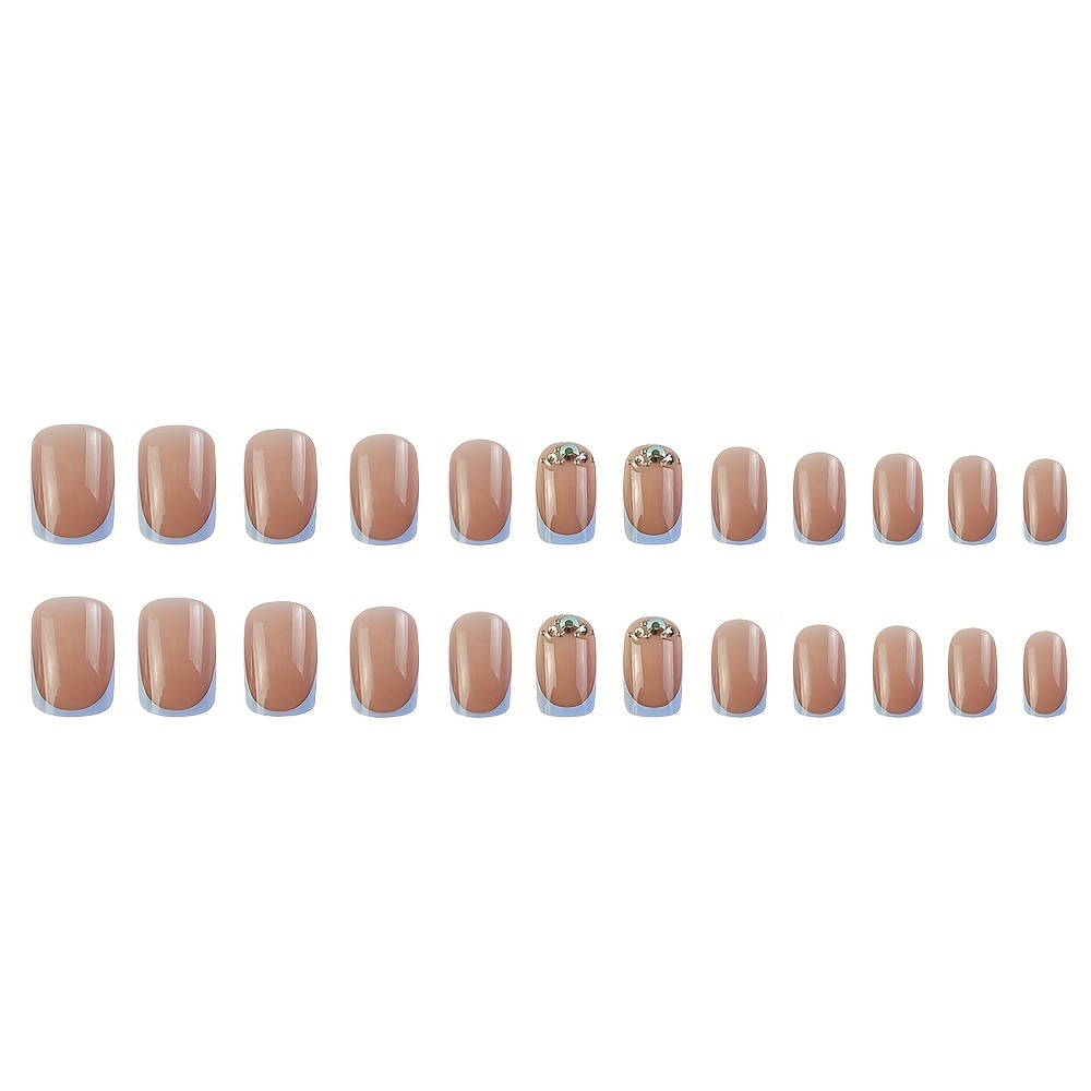 Glossy Nude Medium Square Nails Blue French Tip Press - Temu Philippines