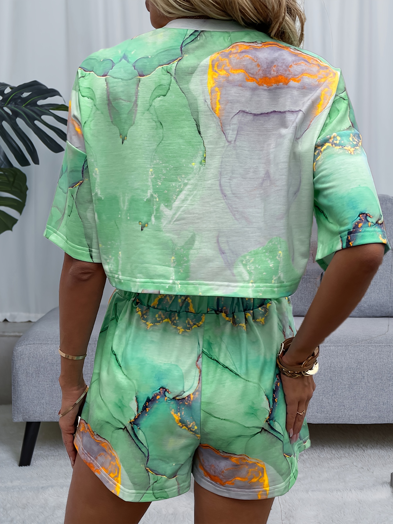 Tie Dye Print Lounge Set, Short Sleeve Crew Neck Top Elastic Waistband  Shorts, Women's Loungewear Sleepwear