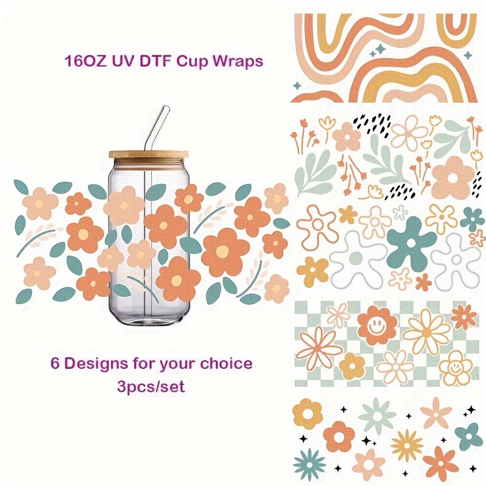 Rngmsi UV DTF Cup Wraps for 16 oz - 8 Sheets Floral UVDTF Cup Wraps Flower  Mushroom Daisy Fairy Butterfly Waterproof UV DTF Cup Wrap Transfer for