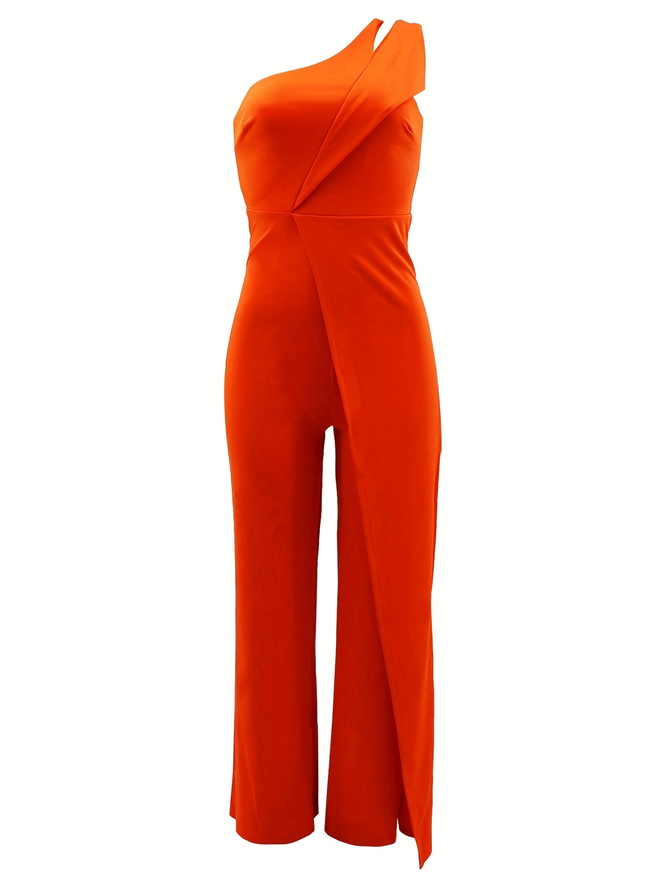 Solid One Shoulder Jumpsuit Casual Sleeveless Wide Leg - Temu