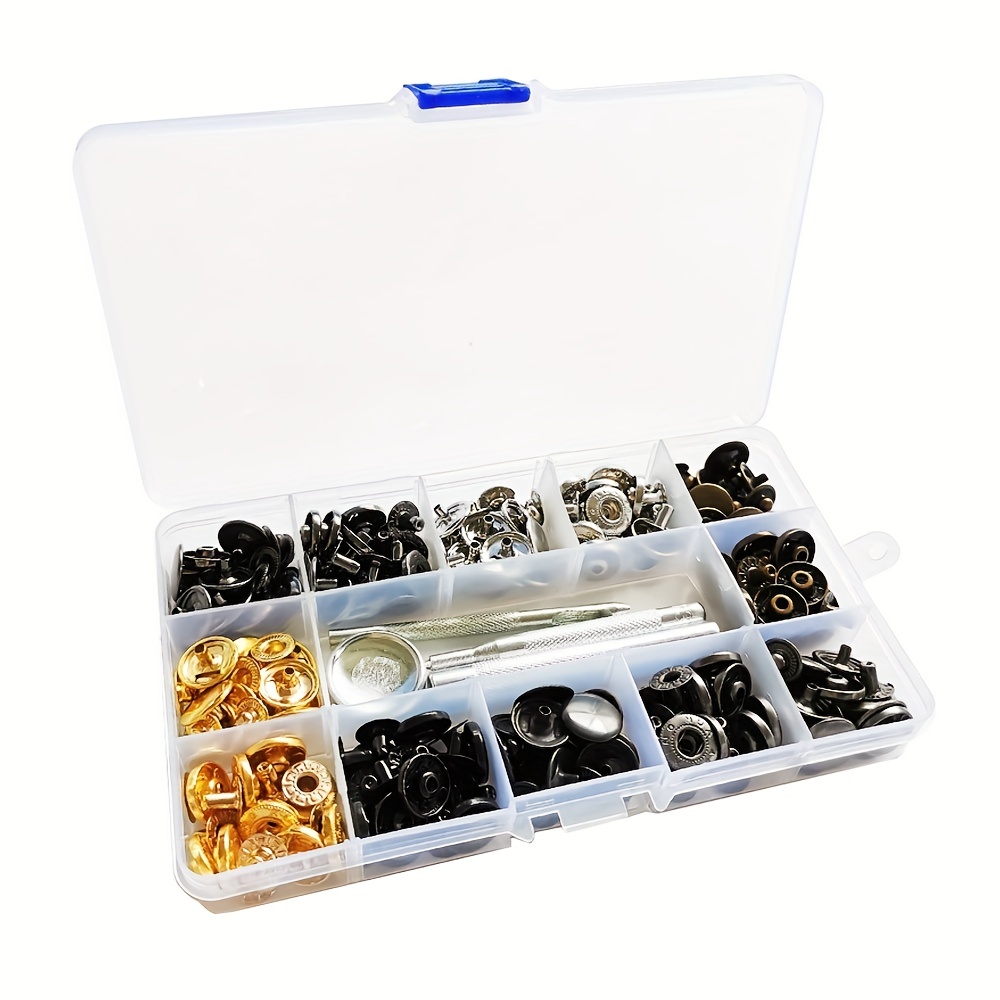 110 Sets Snap Fasteners Kit Metal Snap Buttons Press Studs nap