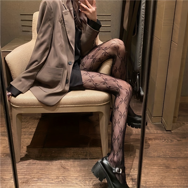 Lace Vertical Striped Pantyhose Retro Solid Color Footed - Temu