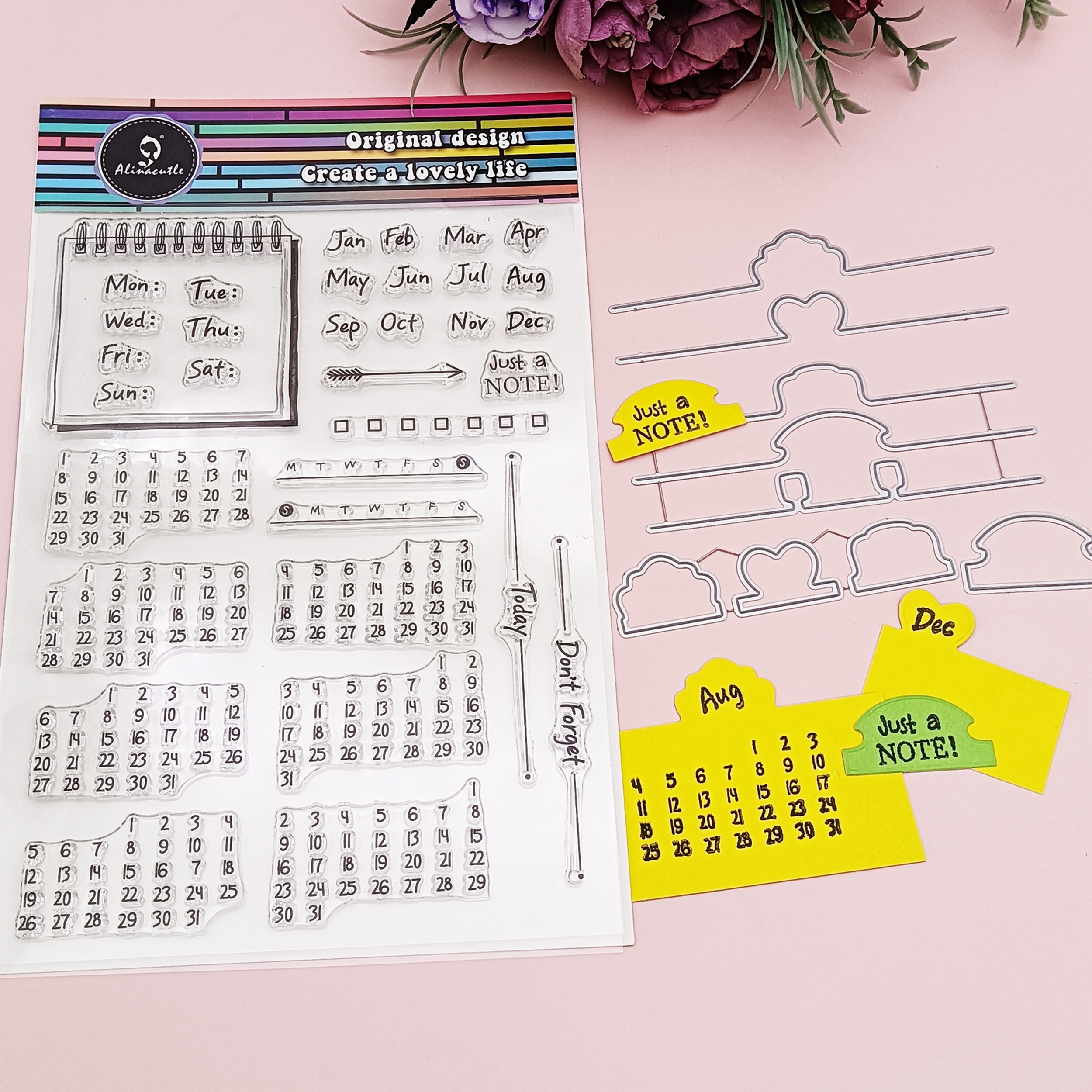 Alinacutle 1pc Planner Calendar Stamps 9pcs Journal Border Metal Cutting  Die Cuts Craft Clear Stamp For Handmade Cards Planner Book Scrapbooking And  A