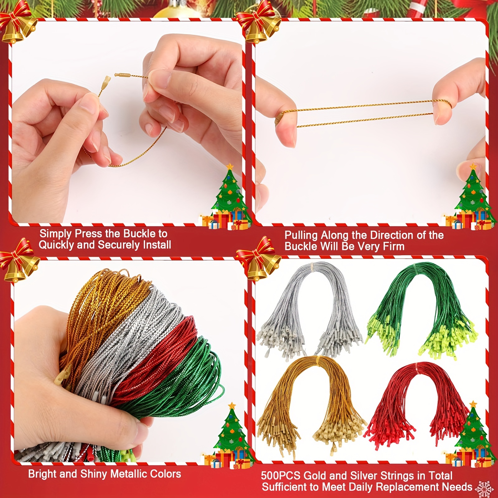400pcs, Christmas Ornament Hooks, Ornament Hangers With Snap Ornament  String For Christmas Tree Holiday Party Hanging Decorations Ropes Easy And  Fast
