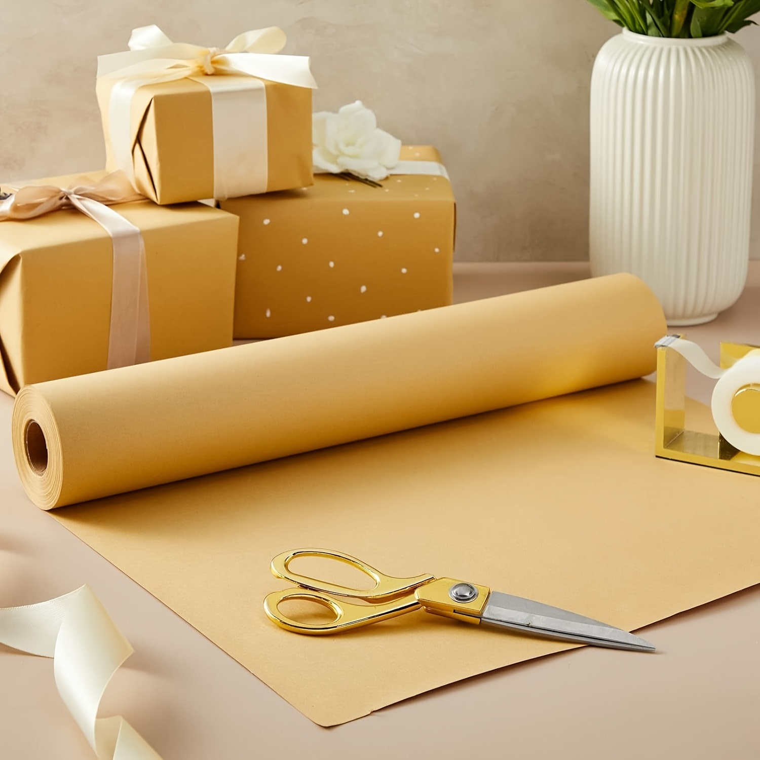 Kraft Paper Roll, Plain Brown Shipping Paper For Gift Wrapping