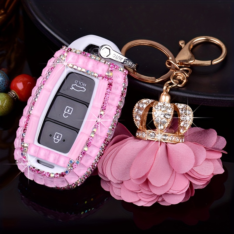 Audi Bling Car Key Leather Holder with Rhinestones- Pink/Purple