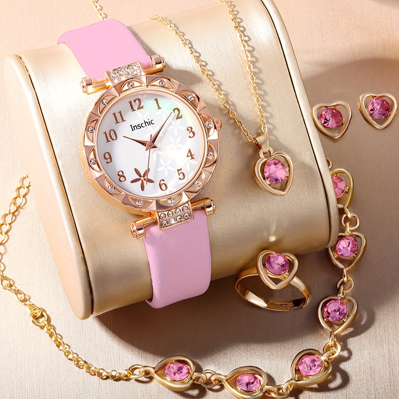 Rhinestone Decorated Quartz Watch & Jewelry Sets For Girls - Temu