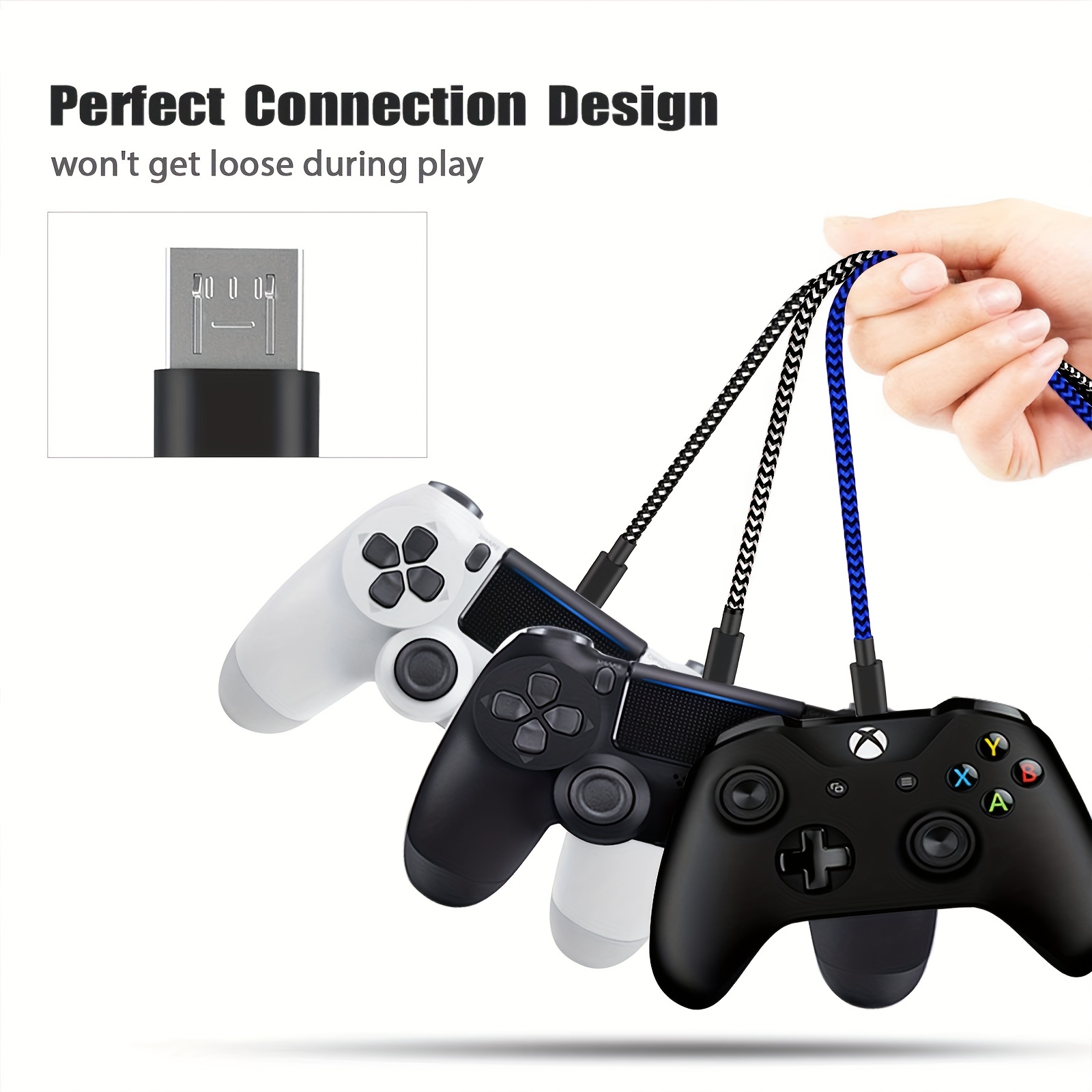 TALK WORKS Playstation 4 - Cable de carga para controlador micro USB, cable  de carga rápida trenzado de 6 pies de largo para PS4 (plateado, paquete de