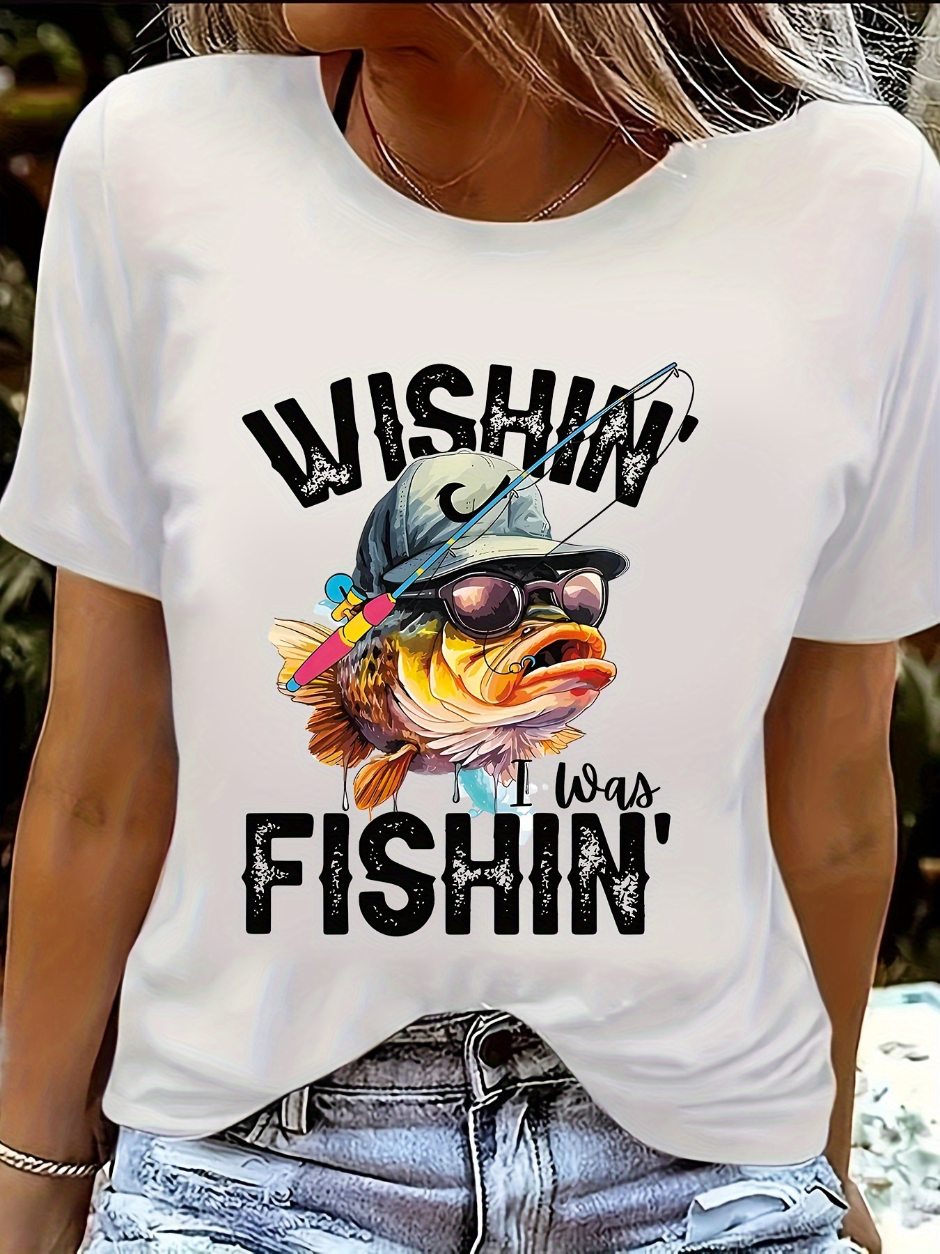 Fish Letter Print T shirt Casual Crew Neck Short Sleeve Top - Temu