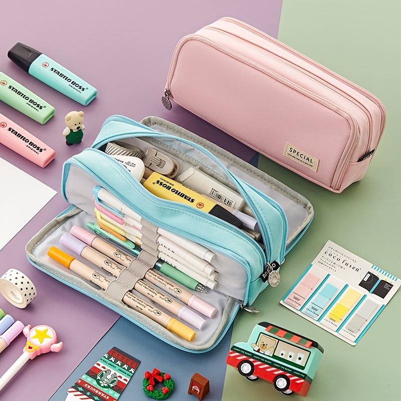 Colorful Large Storage Pencil Pen Case Bag With Zipper Big - Temu