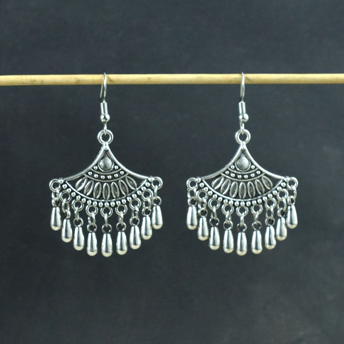 A Pair Carved Design Hanging Earrings Elegant Style Alloy Temu United