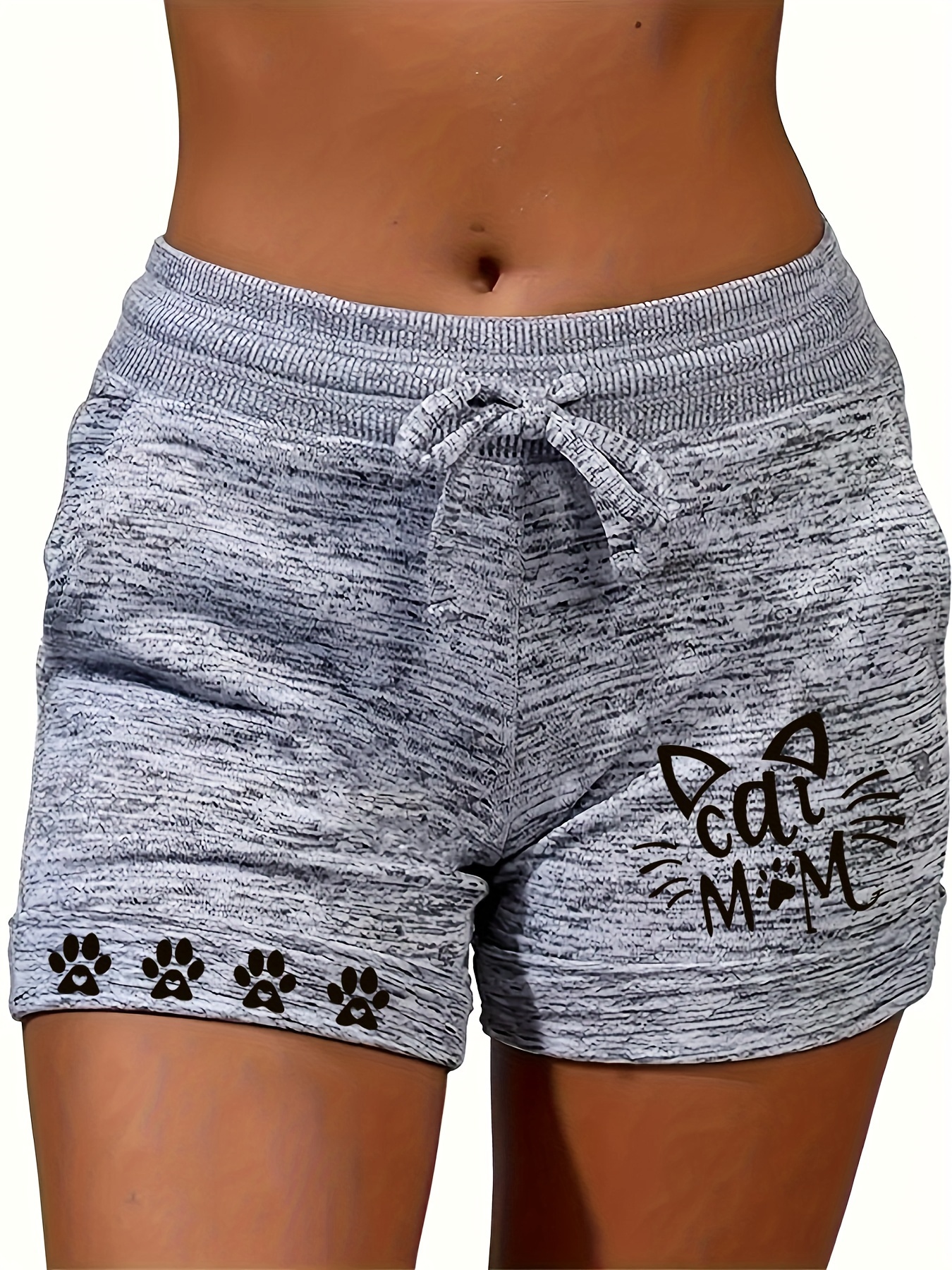 Cat Mom Print Drawstring Shorts Casual Dual Pockets Shorts - Temu