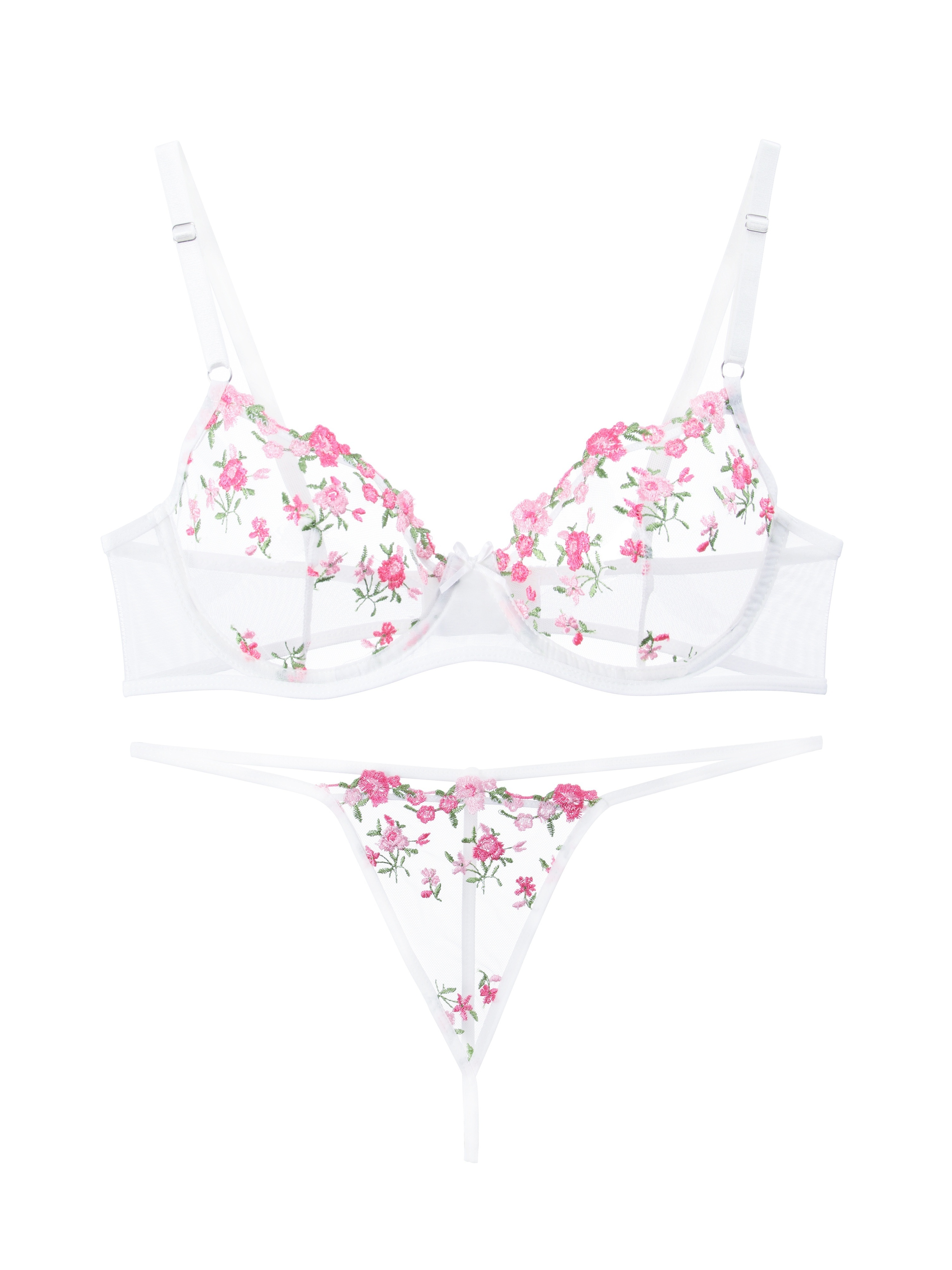 Sexy Floral Embroidery Lingerie Set Push Bra Sheer Mesh - Temu Canada