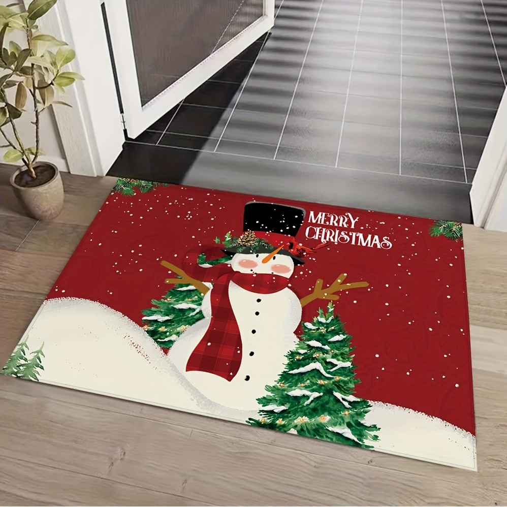 Memory Sponge Christmas Rug, Cute Snowman Scarf Doormat, Green Tree Pattern  Carpet For Floor Sink, Cardinal Country Berrythin Area Rugs, Red Back Door  Mat, Comfortable Foot Feel High Resilience Living Room Bedroom