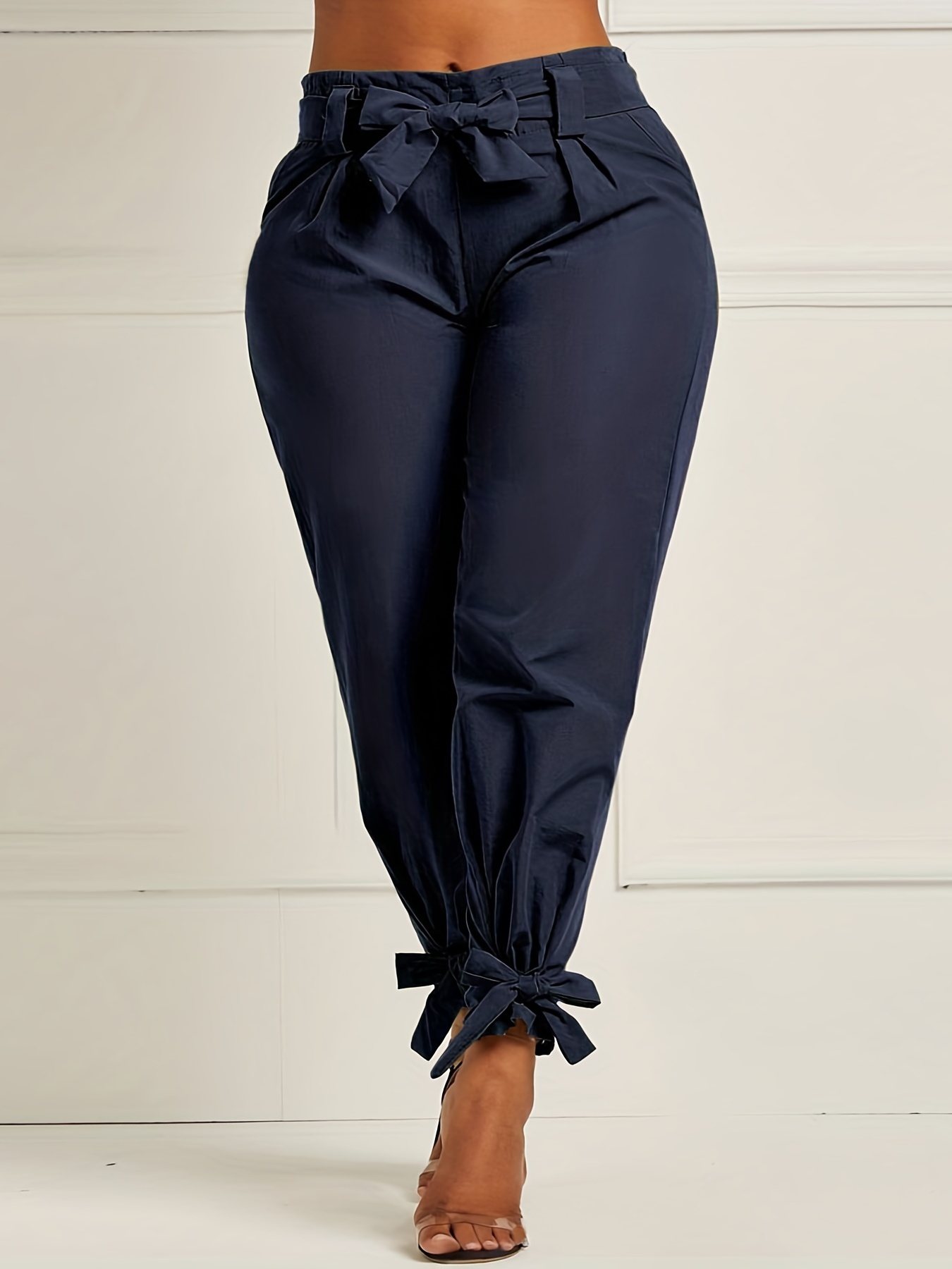 Plus Size Elegant Pants Women's Plus Bow Knot Tapered Leg - Temu
