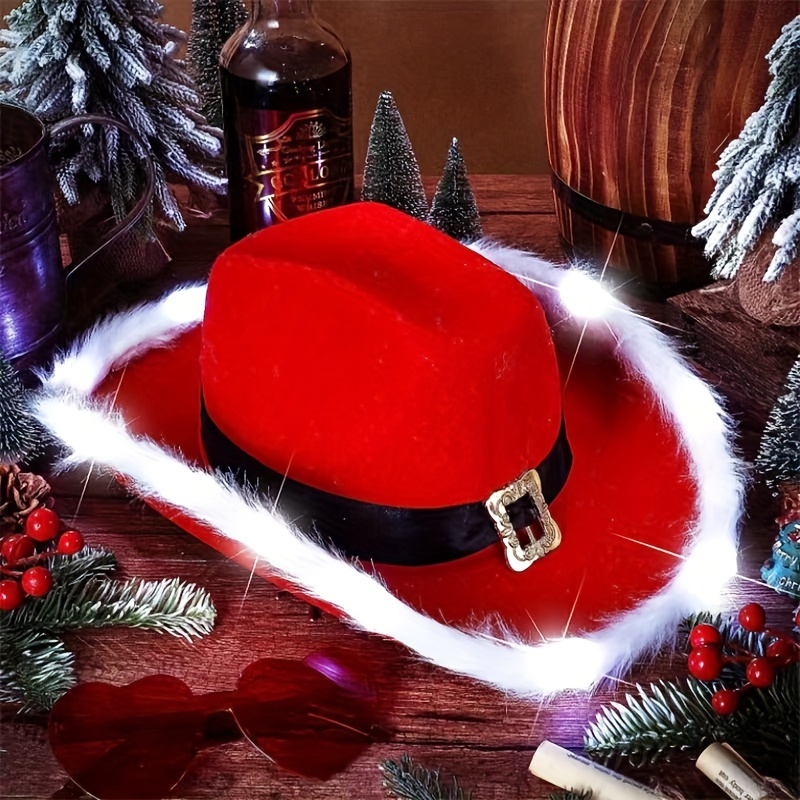 Christmas Cowboy Hat Bandana Gloves Set Red Furry Cowgirl - Temu