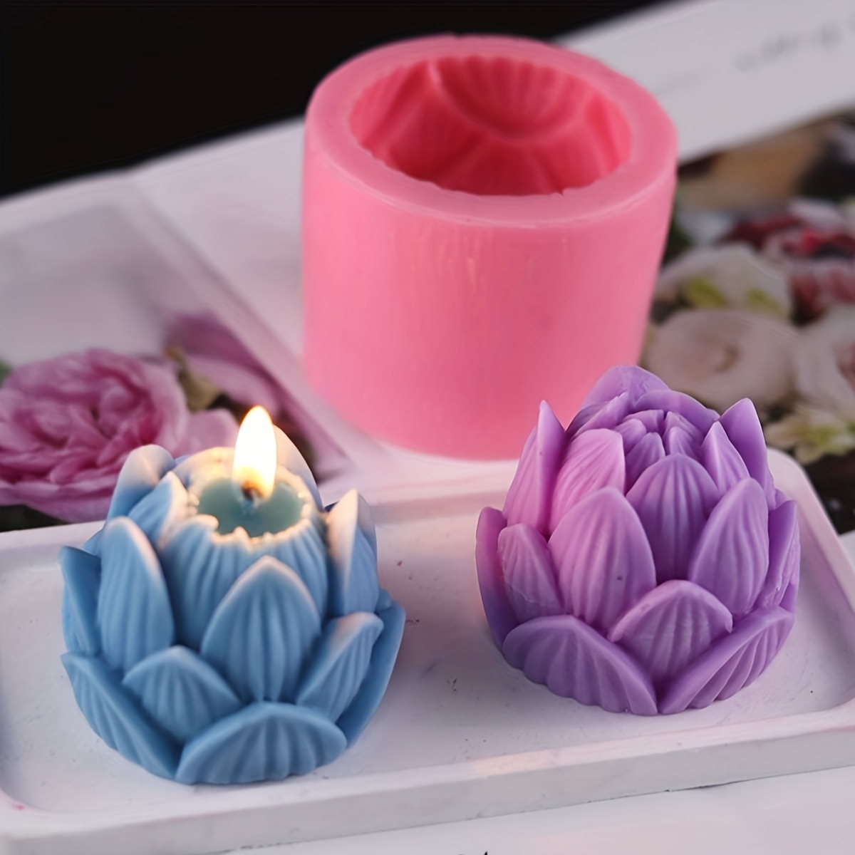 

1pc Aromatherapy Candle Silicone Mold, 3d Lotus Shaped Soap Silicone Mold, Diy Handmade Soap Mold, Diy Soap Mold For Candles, Soap, Aromatherapy Plaster, Concrete Ornaments Making Decoration