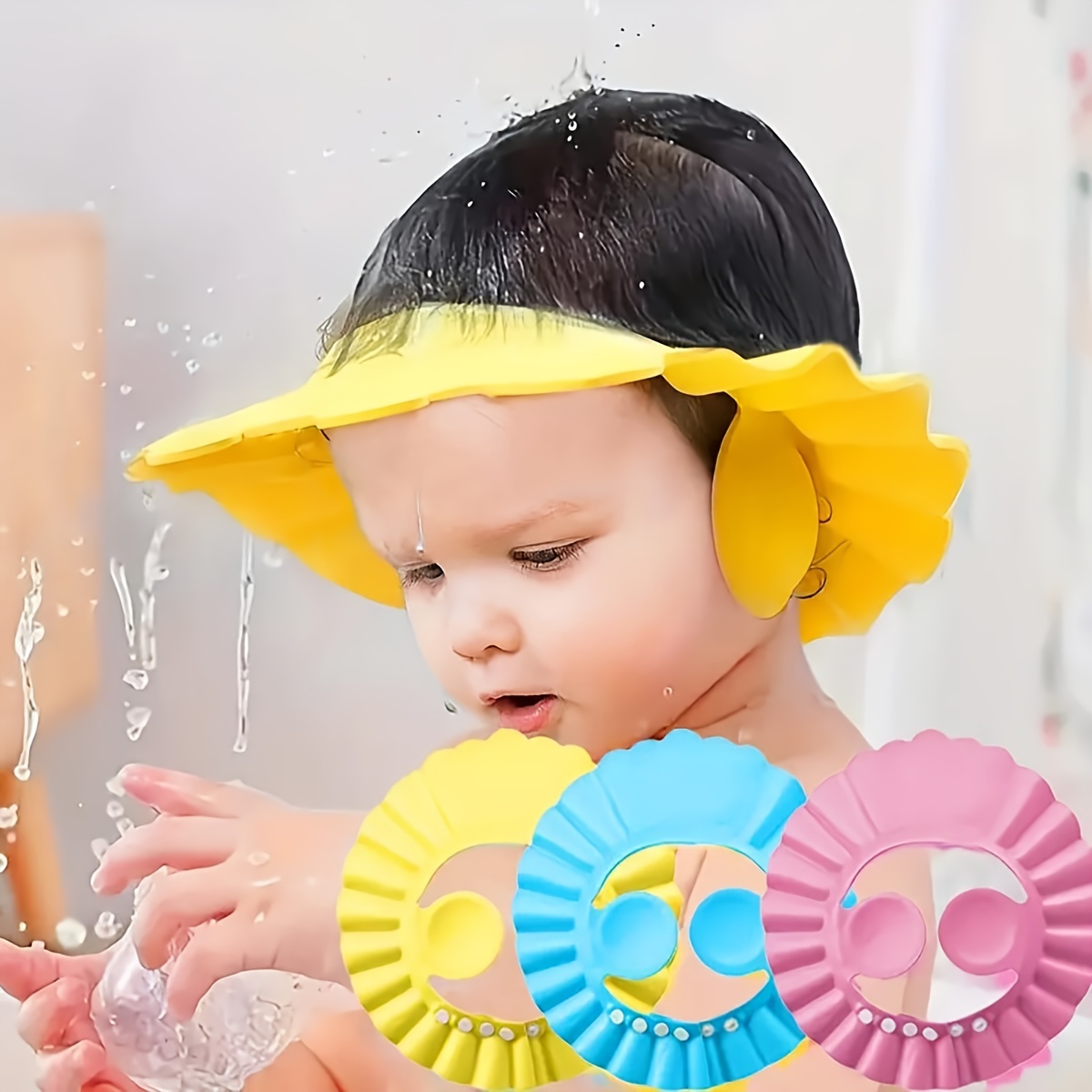  Gorro de ducha de bebé para niños, protector ajustable para  lavado de cabello de niños pequeños, sombrero de ducha para niños, bonita  corona de silicona con forma de corona para baby