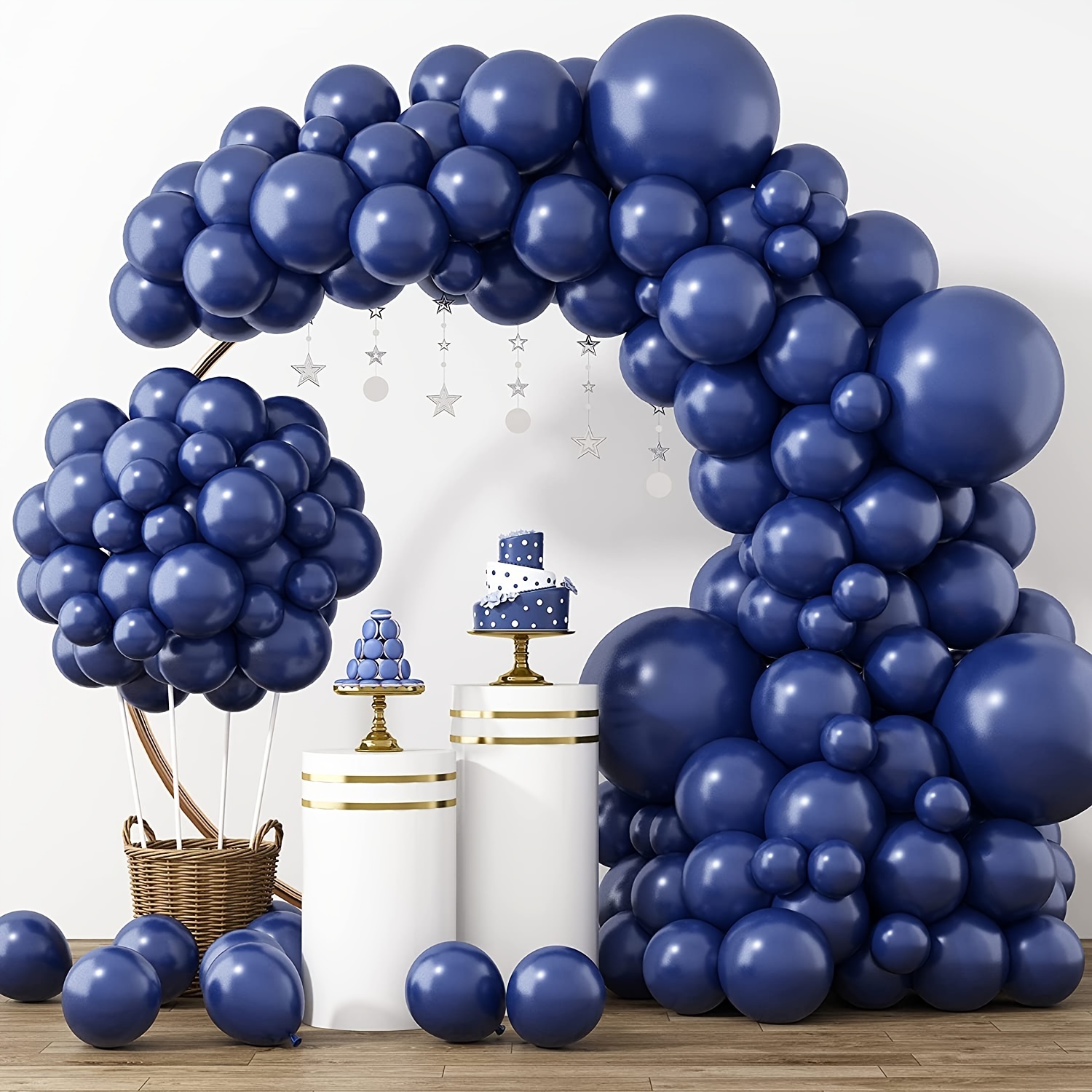 Globos de látex para cumpleaños de 60 años, 40 globos de color azul marino  y plateado de feliz cumpleaños de 60 años, globos de decoración de fiesta