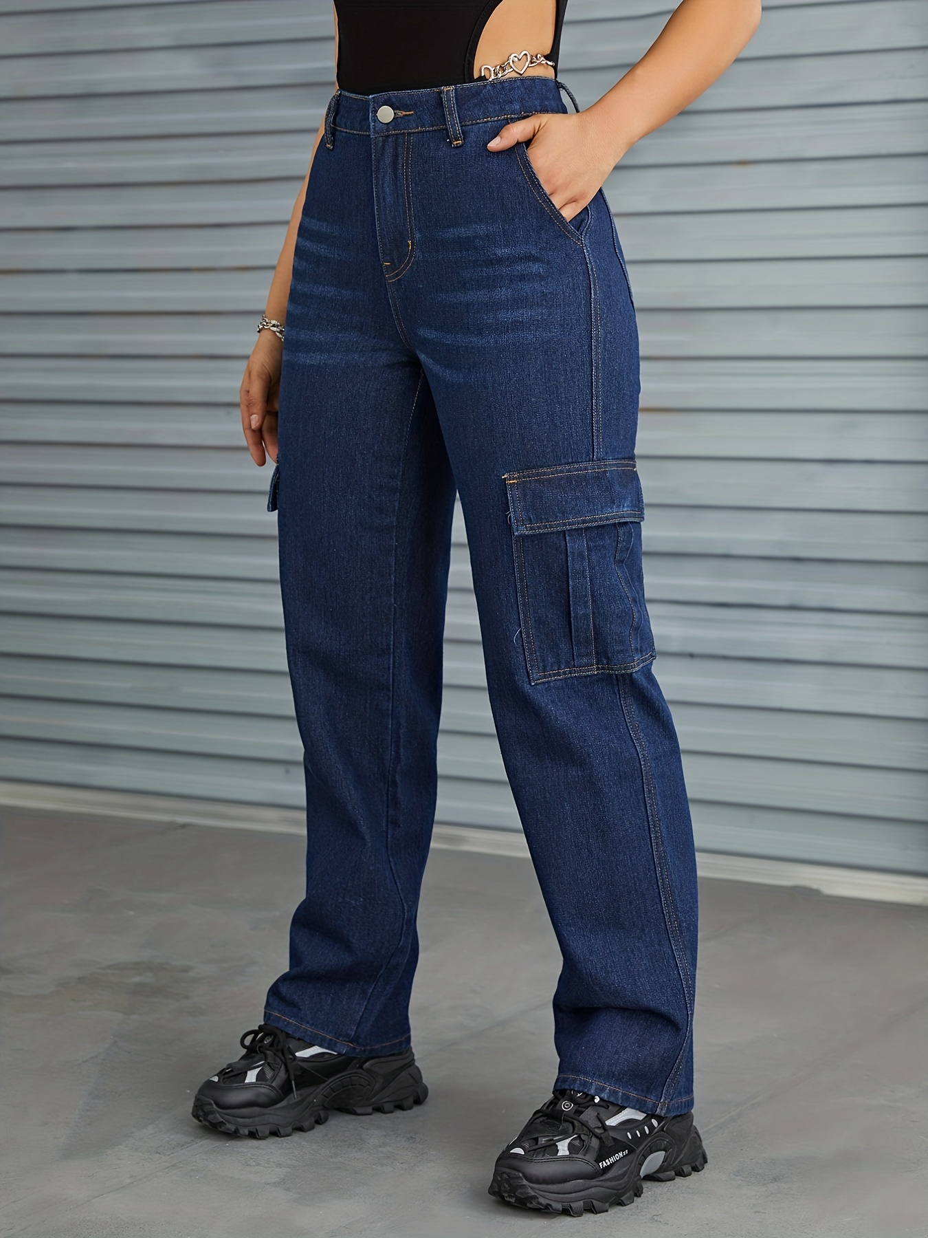 Slim High Cargo Jeans - Denim blue - Ladies