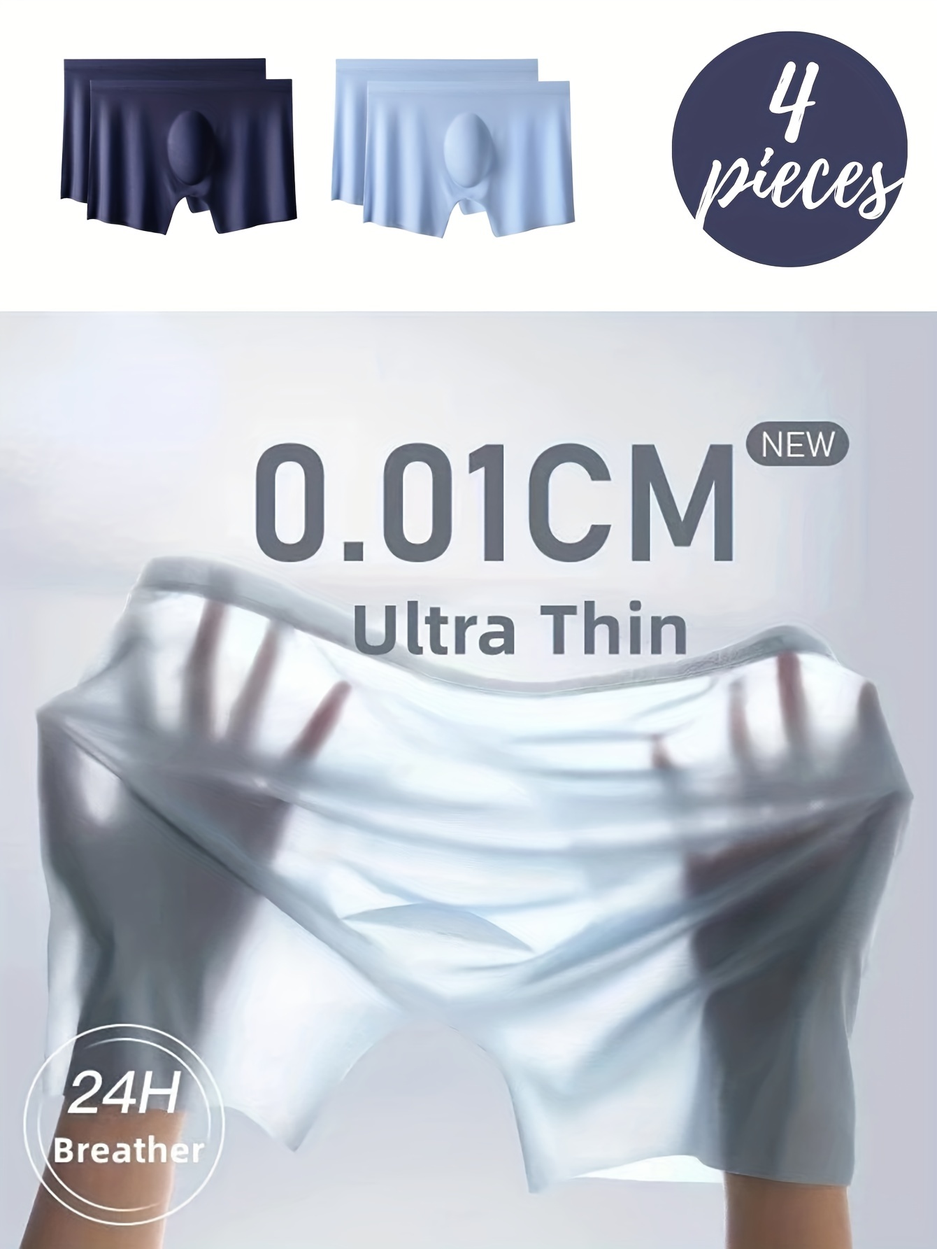 Men Transparent U Pouch Underwear 4Pcs Briefs Comfy Ice Silky Ultra Thin  Panties