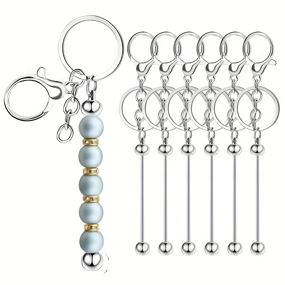 Temu 3/6/10pcs Alloy Blank Beaded Keychain Metal Beaded Keychain for DIY Crafts Jewelry, Jewels Pendant Making Gifts Key Ring Bag Hanging Ornament