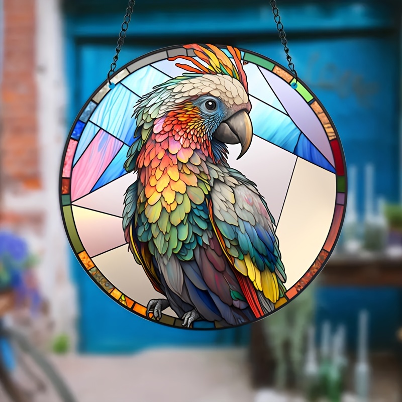 Suncatcher Stained Glass Art Window hangings Parrot hotsell Bird Home decor Gift