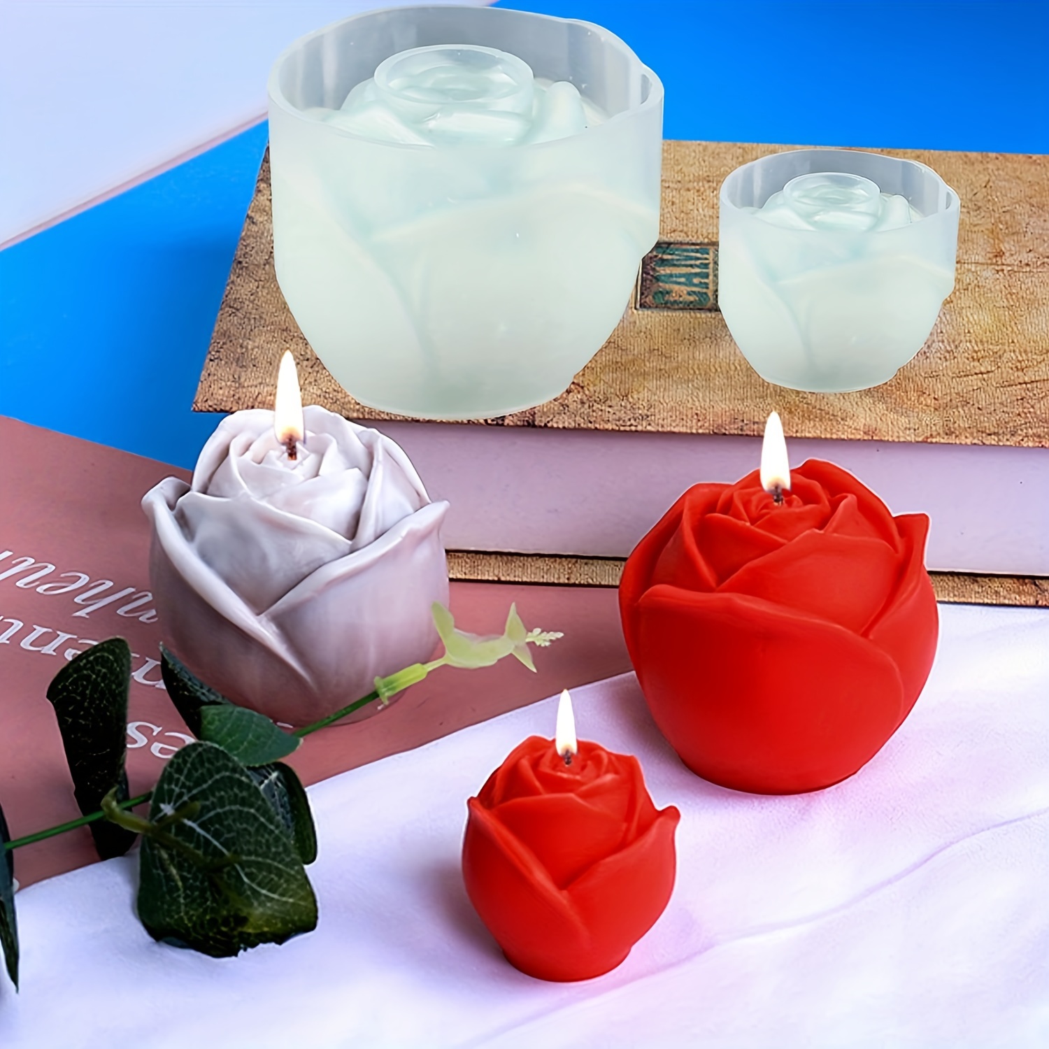 2pcs 3D Rose Silicone Molds, Valentine's Day Rose Candle Mold,Large And  Small Flower Rose Resin Mold ,Rose Ice Mold