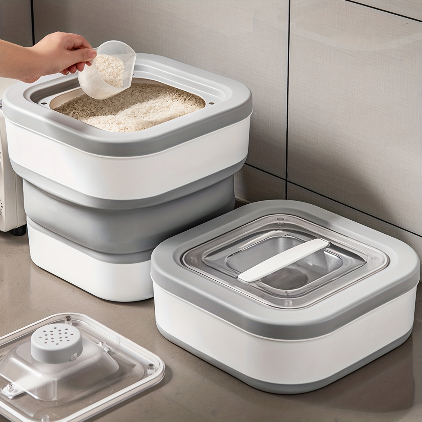 Rice Container Cereal Food Storage, Collapsible Airtight Rice