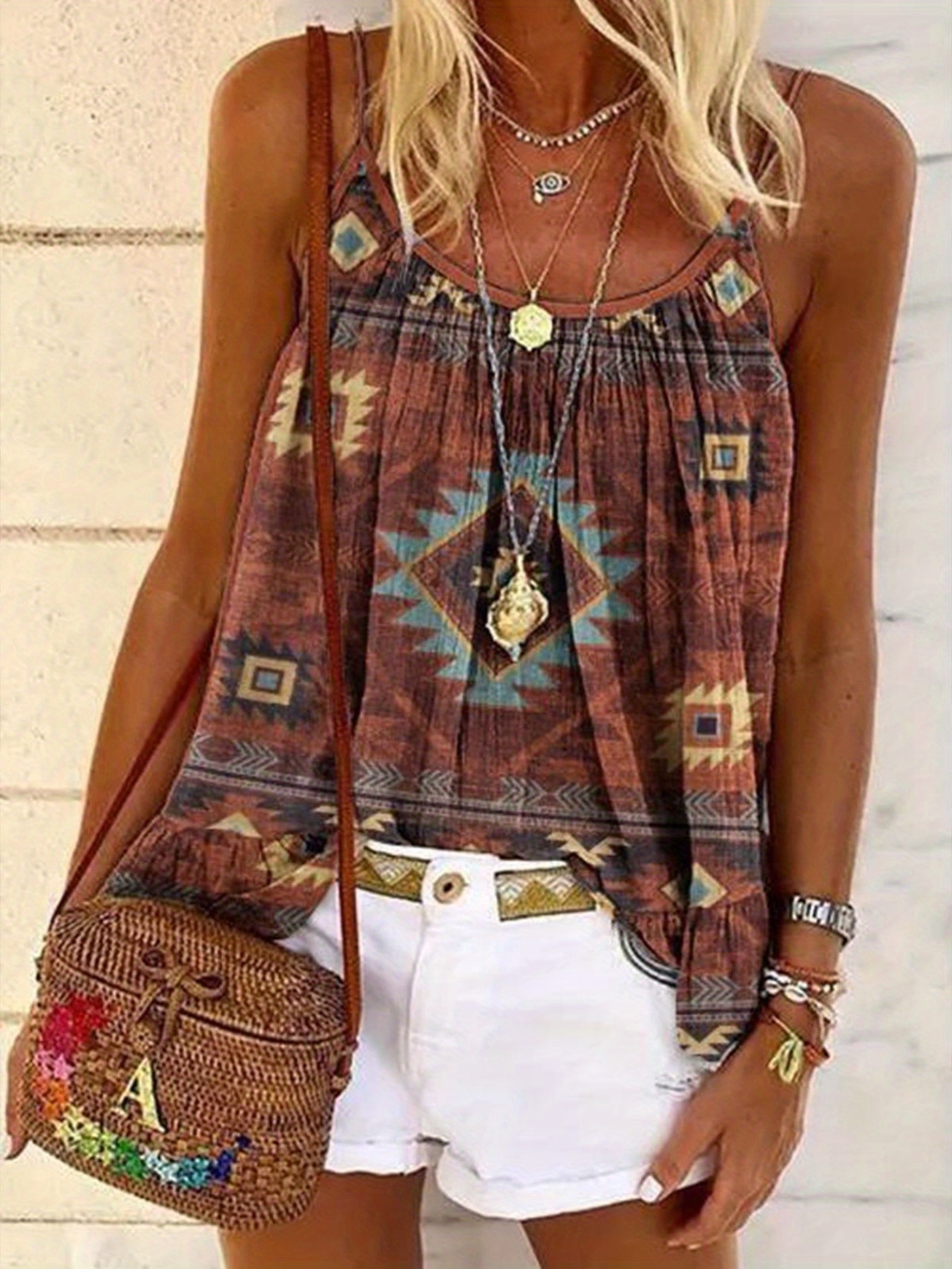 Aztec Print Spaghetti Top