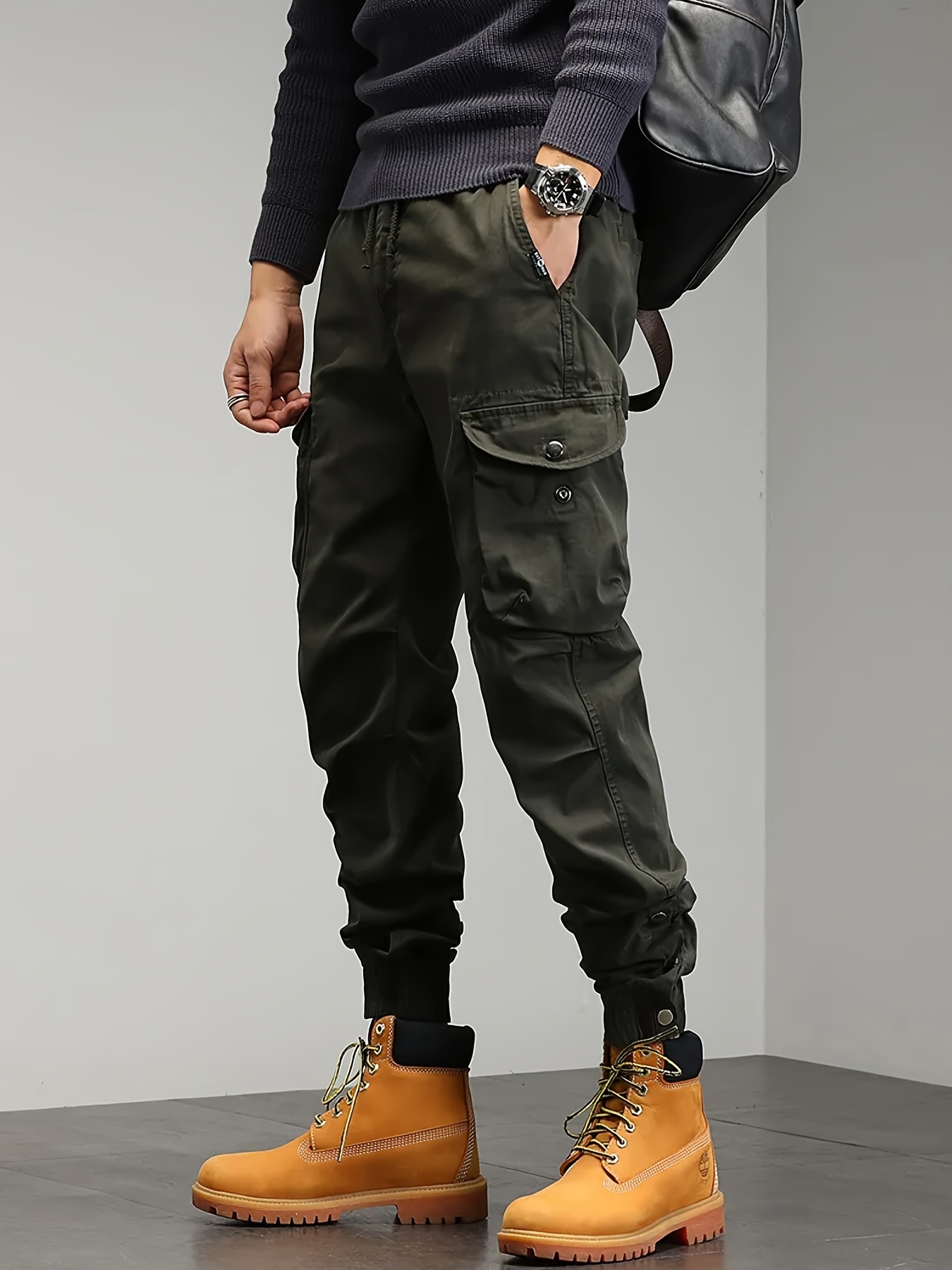 Pantalones tipo cargo para hombre, ajuste clásico, a la moda, para el  trabajo, con varios bolsillos, para senderismo, al aire libre