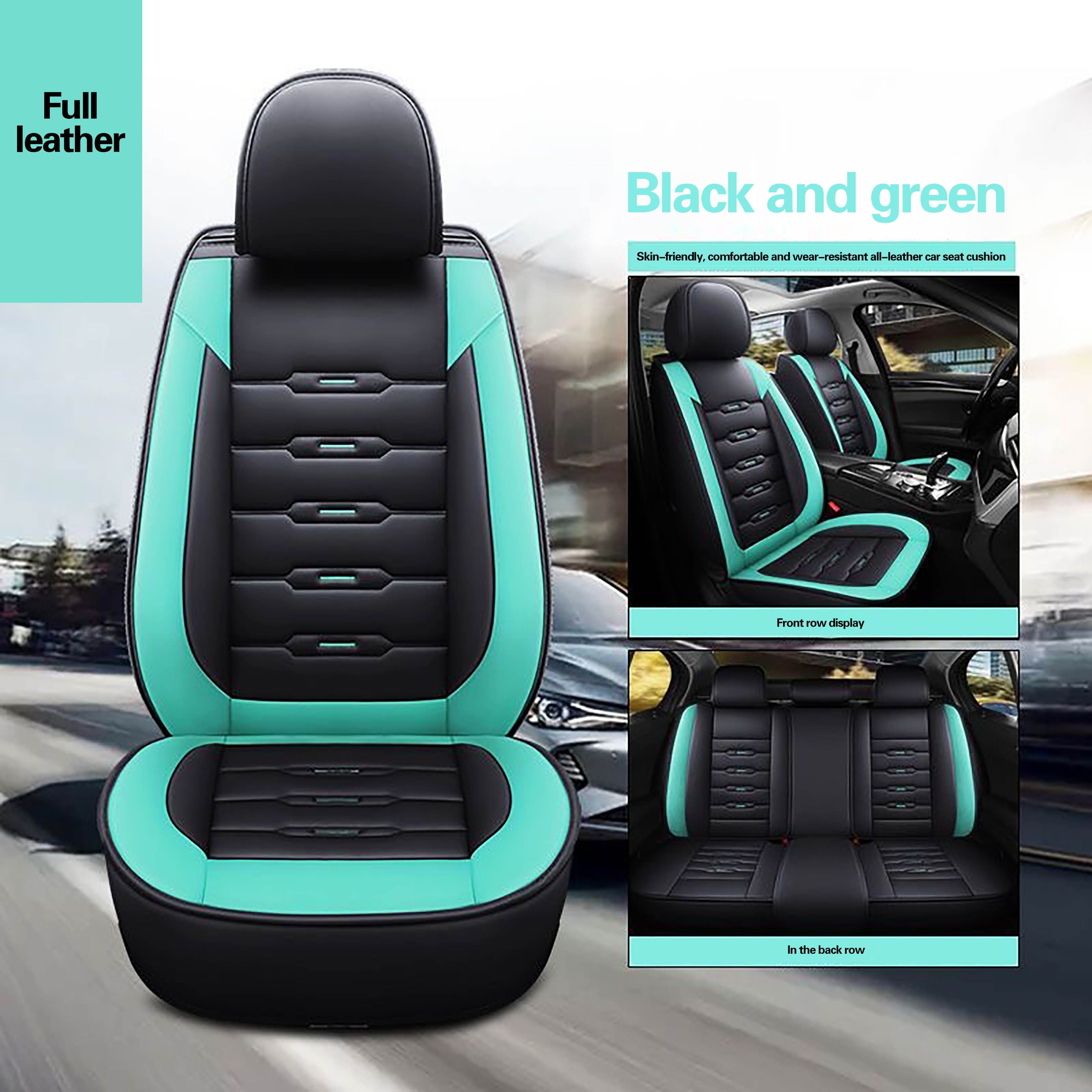 Black+Green PU Leather 5-Seats Car Cushions Seat Cover Pad Front