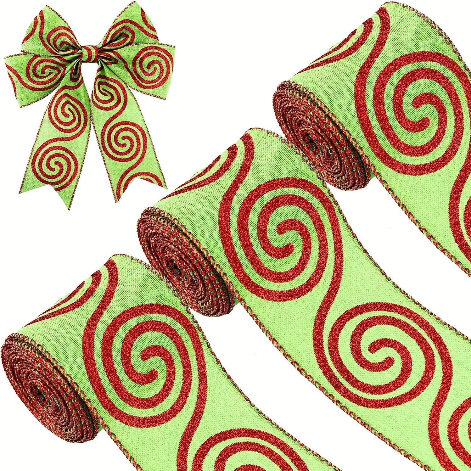 5 Yards Christmas Wired Edge Ribbon Red And Lime Green - Temu