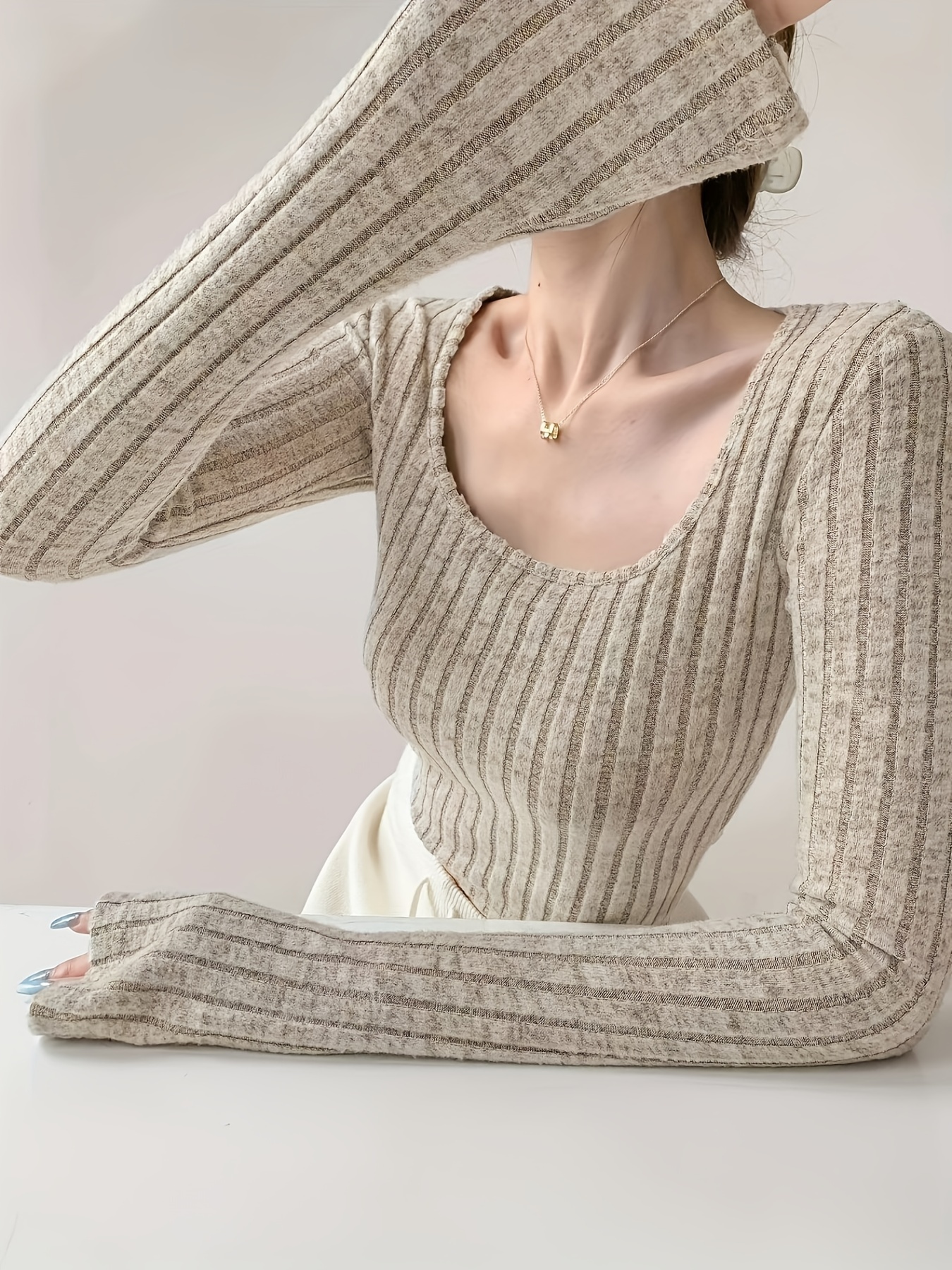 Fitted Cropped Square-Neck Rib-Knit Sweater for Women