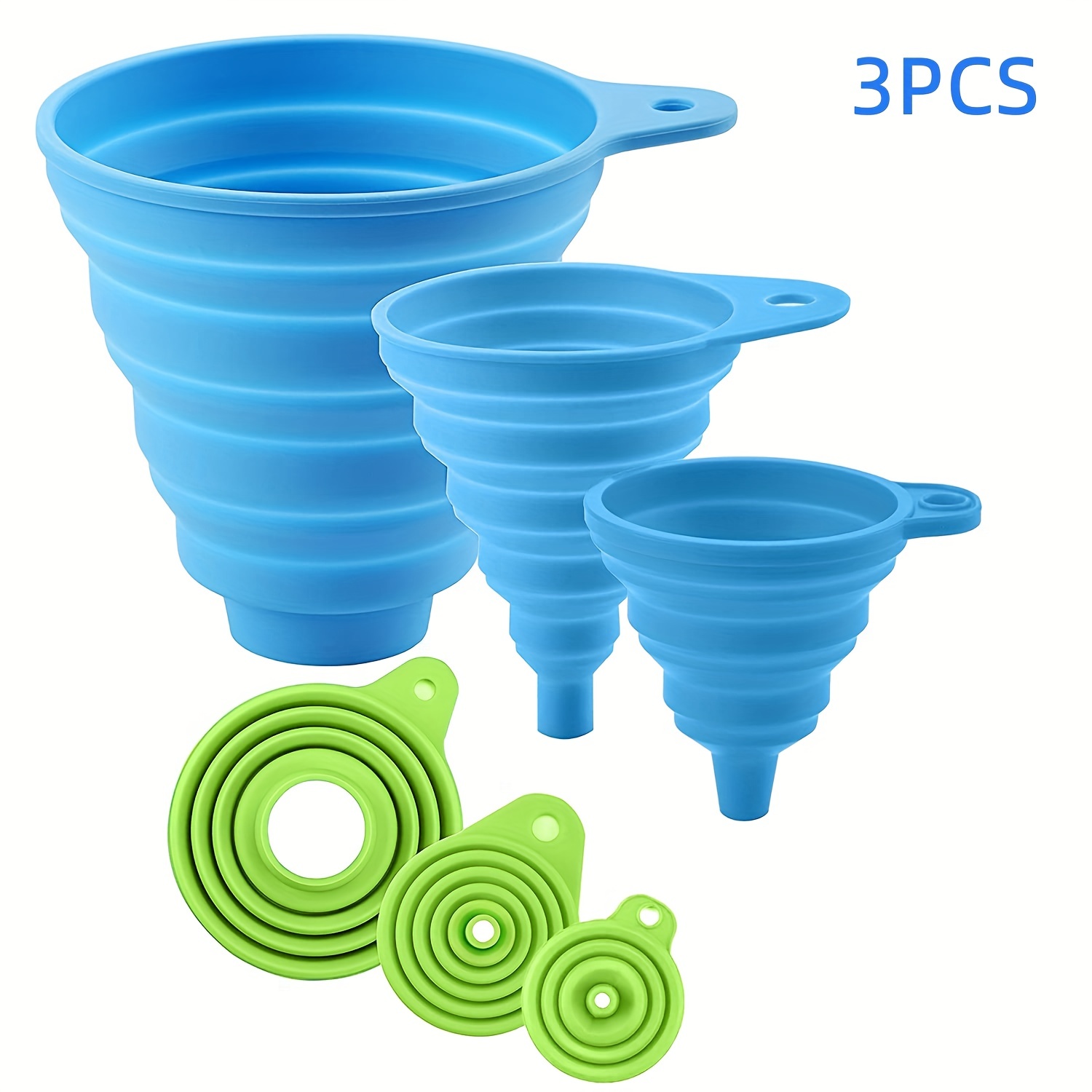 

3pcs Portable Silicone Funnel For Kitchen And Wine - Collapsible And Foldable For Easy Storage And Transportation