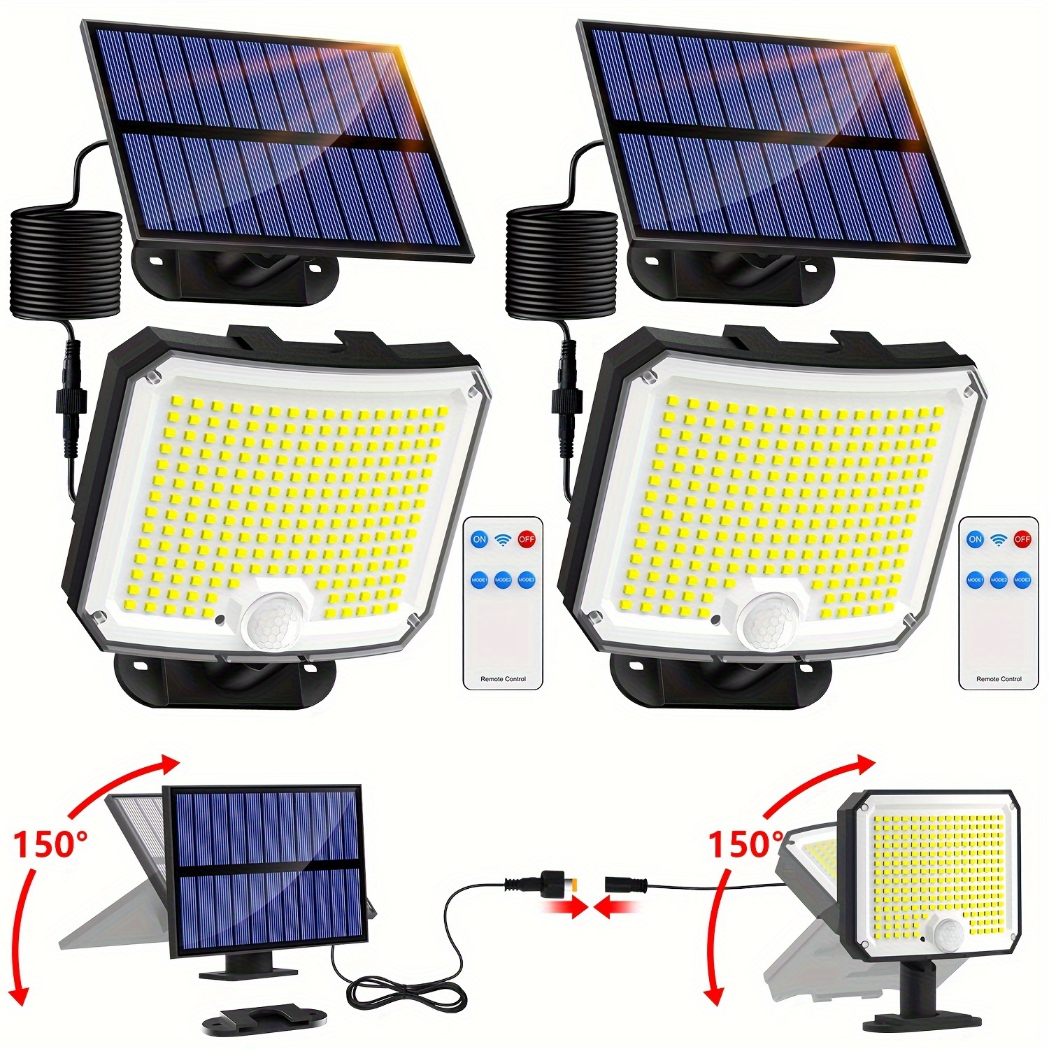 Lumières Solaires Extérieures, Lumières de Capteur de Mouvement Solaire  Sans Fil à LED à l'Extérieur; 3 Têtes Réglables, Éclairage Grand Angle à  360°, Étanche IP65, Lumière d'Inondation à LED de Sécurité 