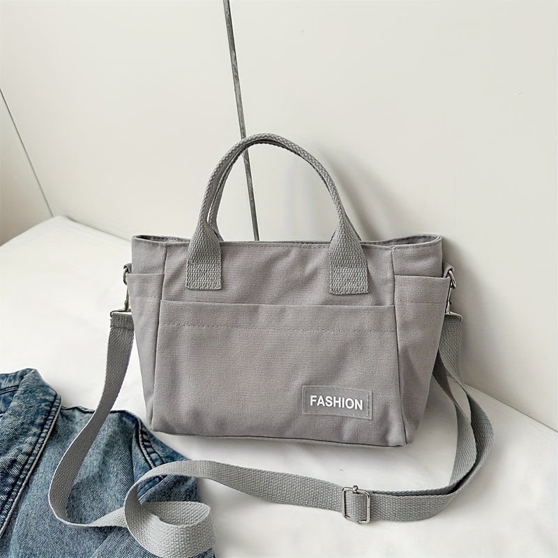 Simple Canvas Tote Bag, Multi Pocket Crossbody Bag, Casual Handbags With  Snap Button For Work & School - Temu