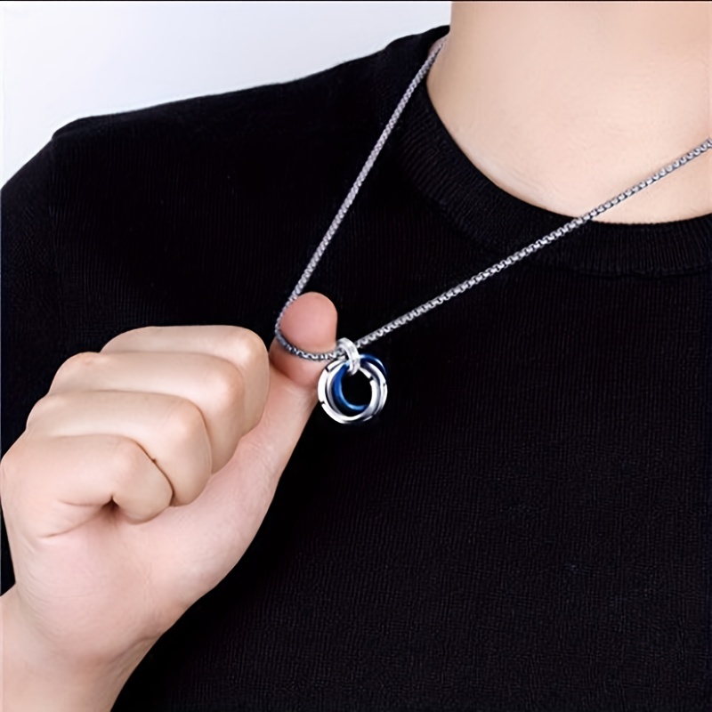 Men's Hip Hop Stainless Steel Triple Ring Pendant Necklace