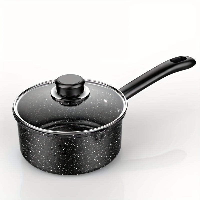 Nonstick Saucepan Set with Lid - 1 Quart and 2 Quart Multipurpose Pots Set Use (Grey-Black) A Home
