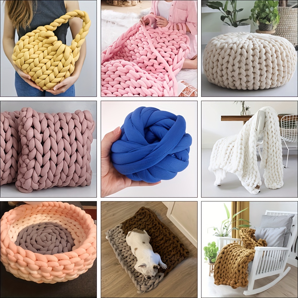  Arm Knitting Yarn for Chunky Yarn Blanket,Braided Knot Throw  Cotton Wool Bulky Giant Yarn for Hand Knit Blanket DIY,Soft Washable Tube  Bulky Giant Yarn for Weave Craft Crochet(Gray, 0.55lb)