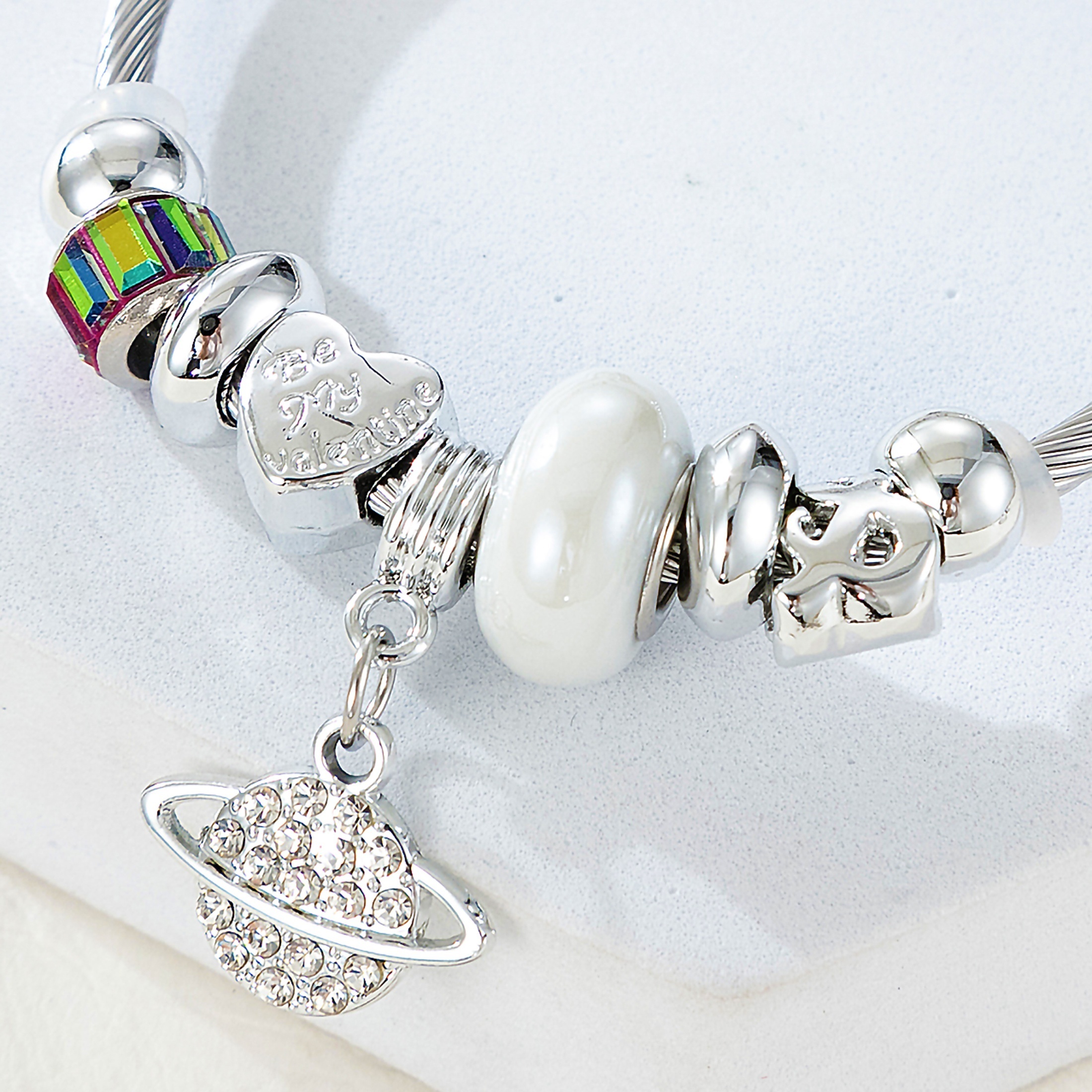 vintage style handmade diy charm beads planet inlaid shiny zircon cuff twist bangle for women jewelry gift details 2